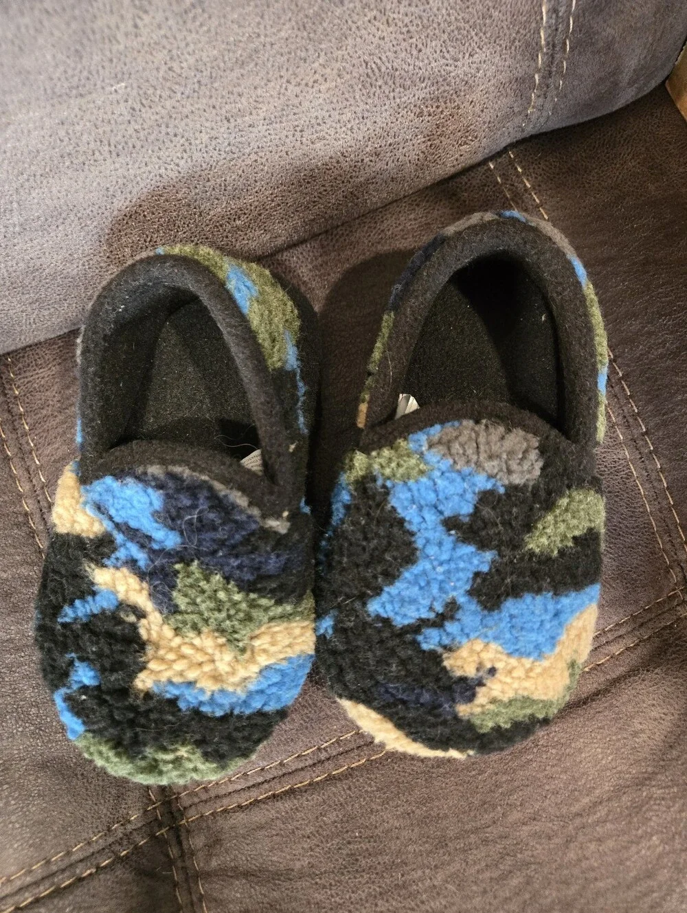 Wonder Nation Cozy Kids Camouflage Slip-On Slippers - Blue/Green/Black